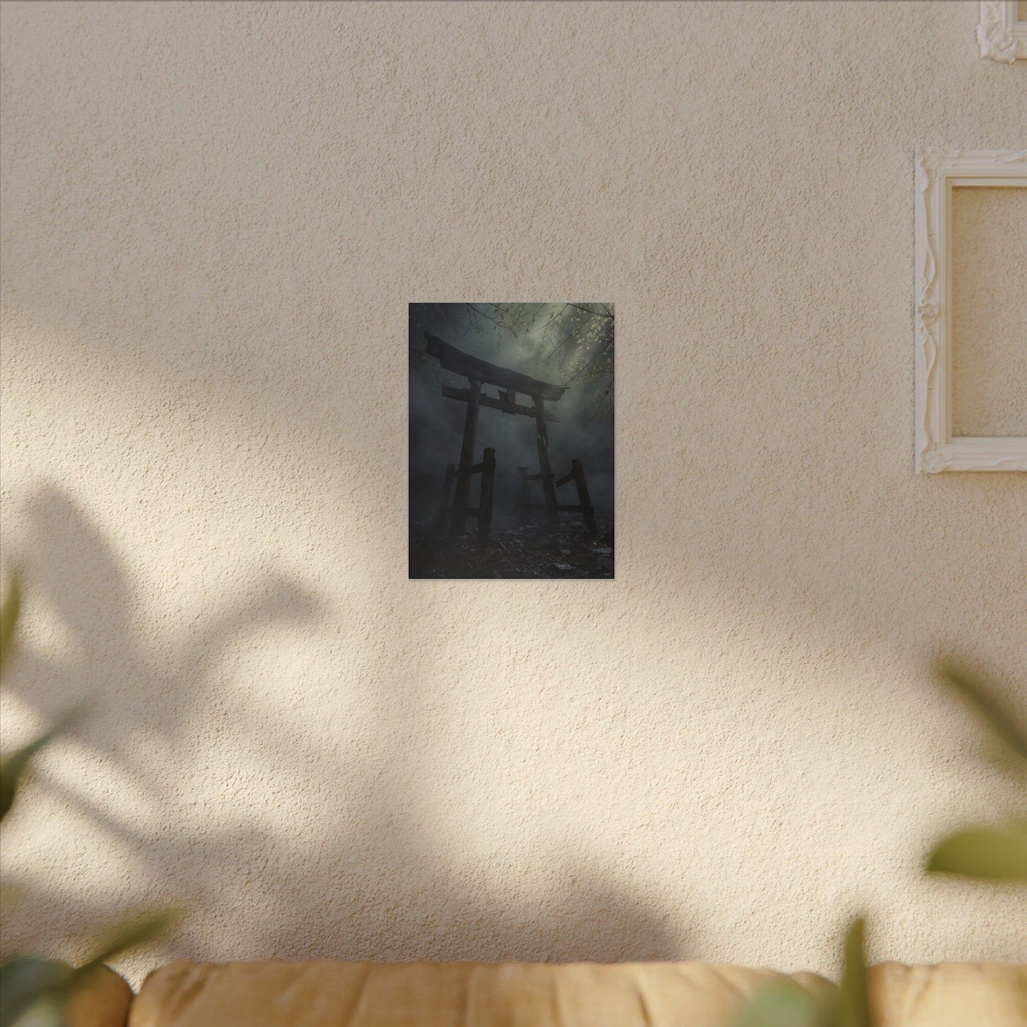 Dark Japandi Torii Gate in Dappled | Moody Minimal Canvas Art