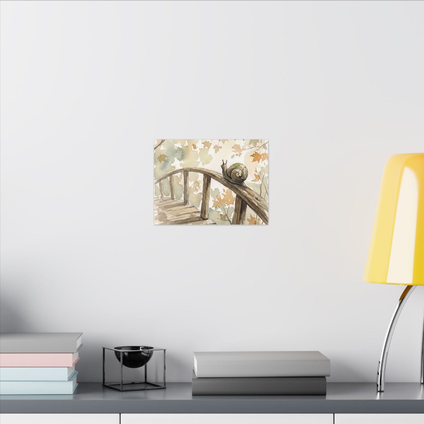 Wooden Bridge Canvas Art | Autumn Japandi Watercolor Art