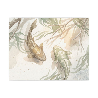 Koi Pond Canvas Art | Winter Japandi Watercolor Art Art Print