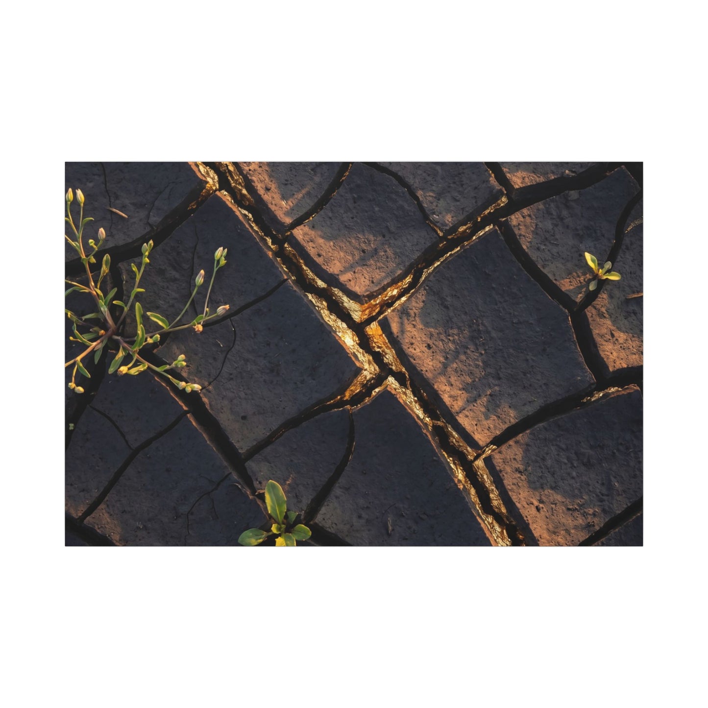 Kintsugi Cracked Earth in Golden Hour | Gold Vein Canvas Art
