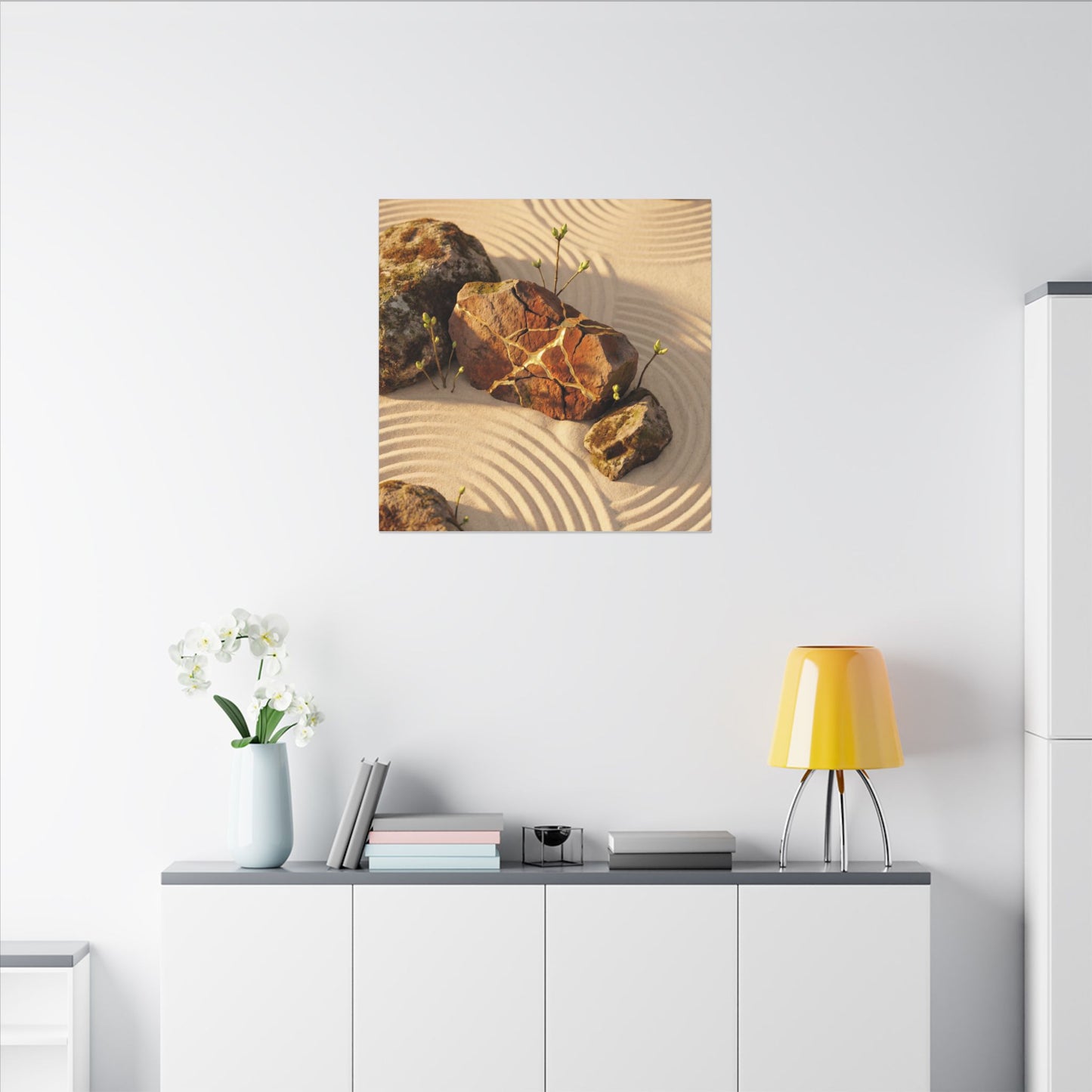 Kanso Rock Garden Canvas Art - Kintsugi Crackle Gold