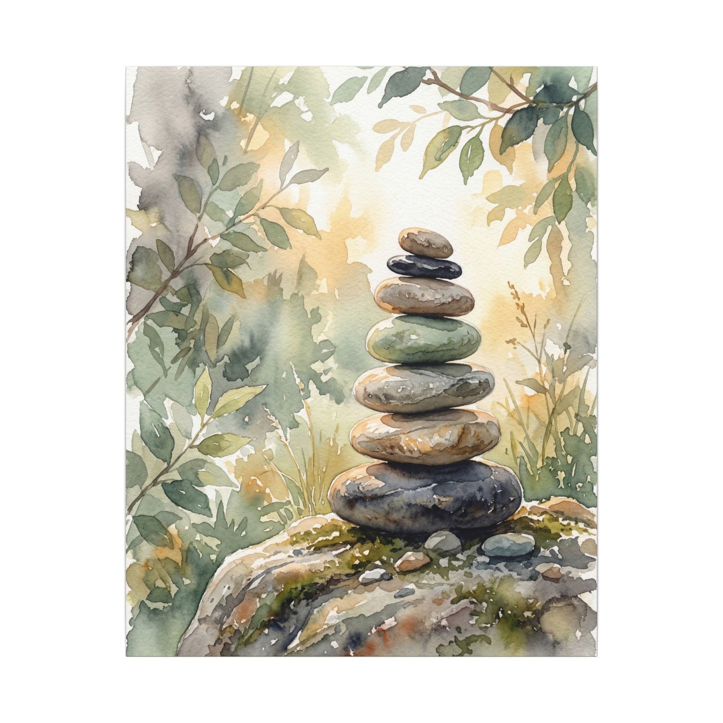 Golden Hour River Stones Canvas Art - Japandi Mono No Aware