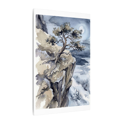 Pine Tree Canvas Art | Winter Japandi Watercolor Art