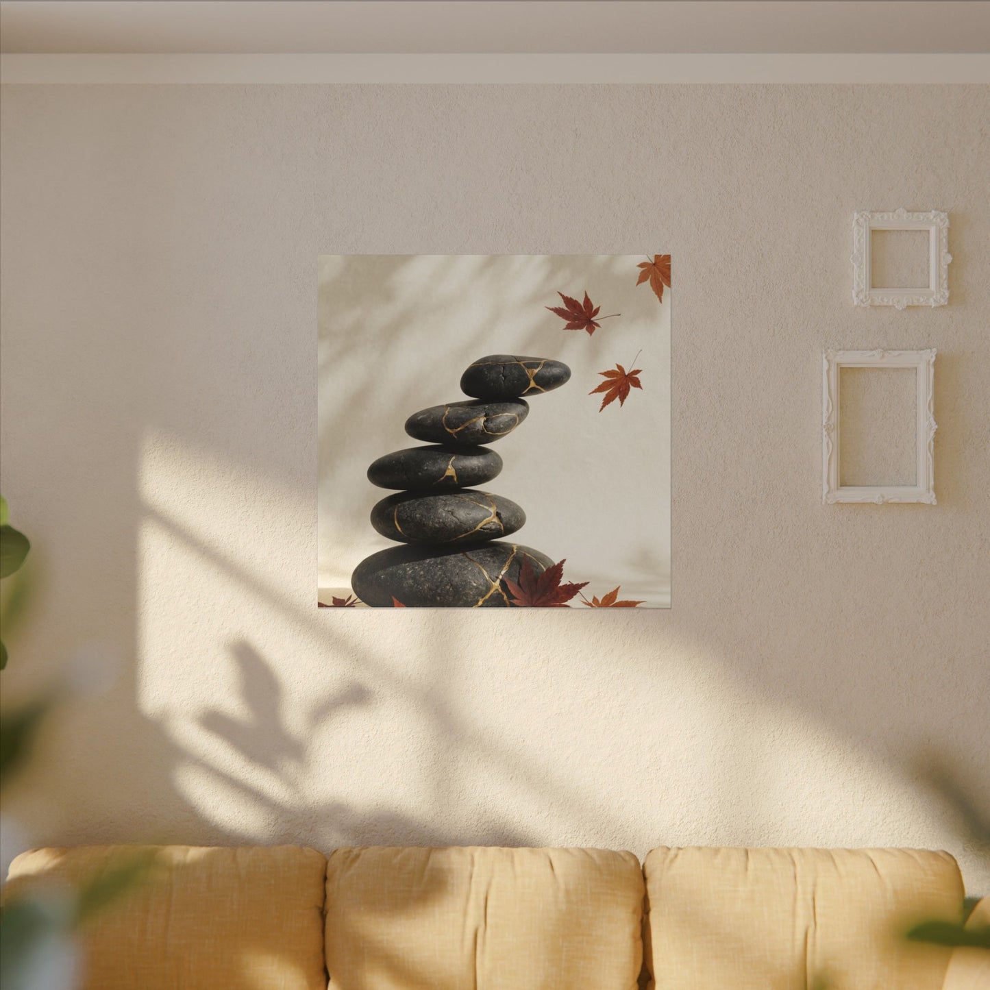 Kintsugi River Stones in Dappled | Crackle Gold Canvas Art