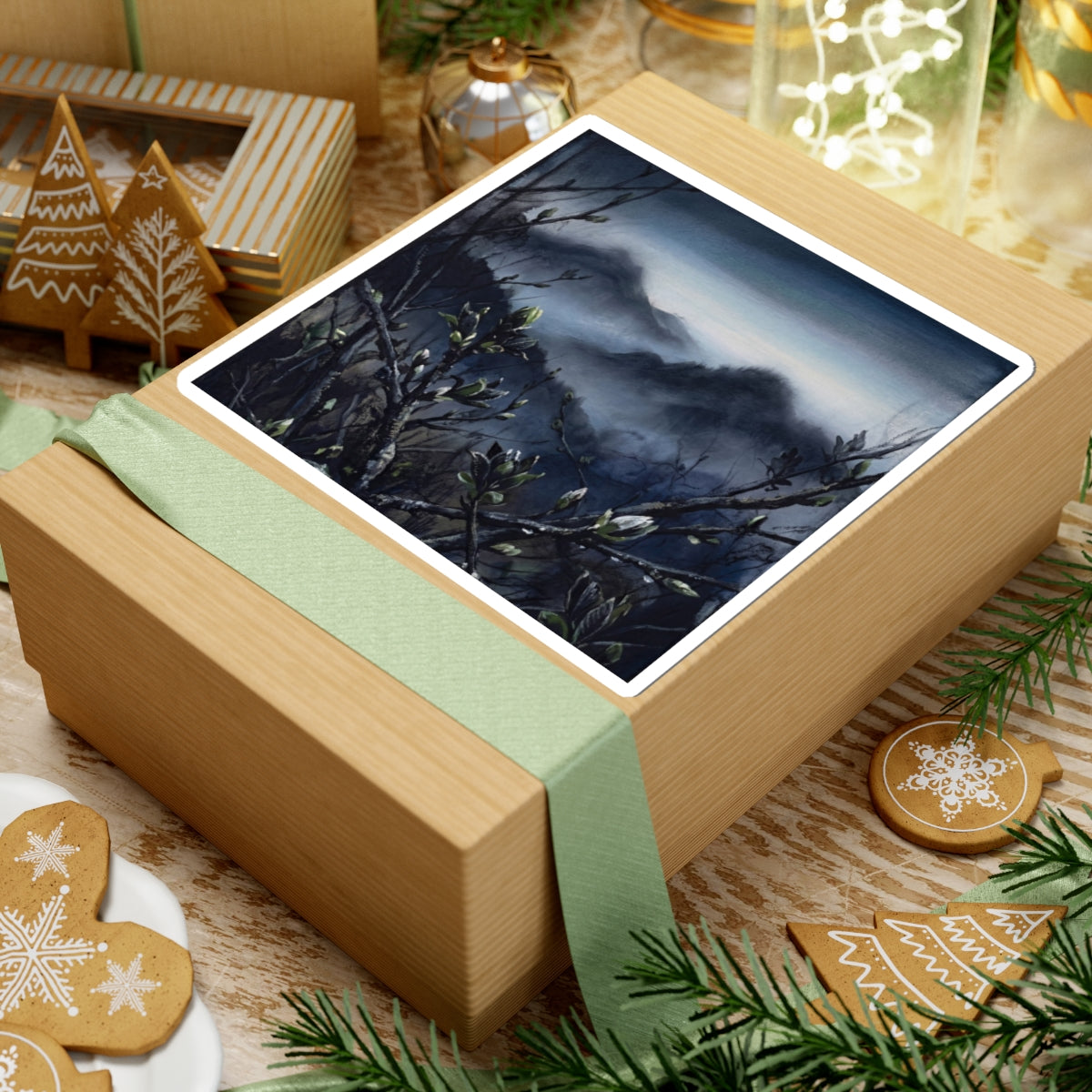 Shibui Mountain Mist Sticker - Dark Japandi Dark Texture Art Print