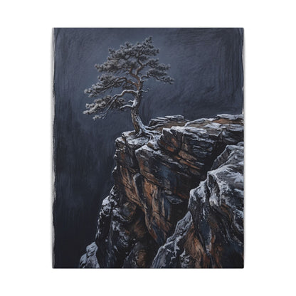 Dark Japandi Pine Tree in Dawn | Dark Texture Canvas Art