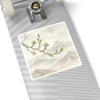 Mountain Mist Watercolor Sticker | Warm Japandi Art