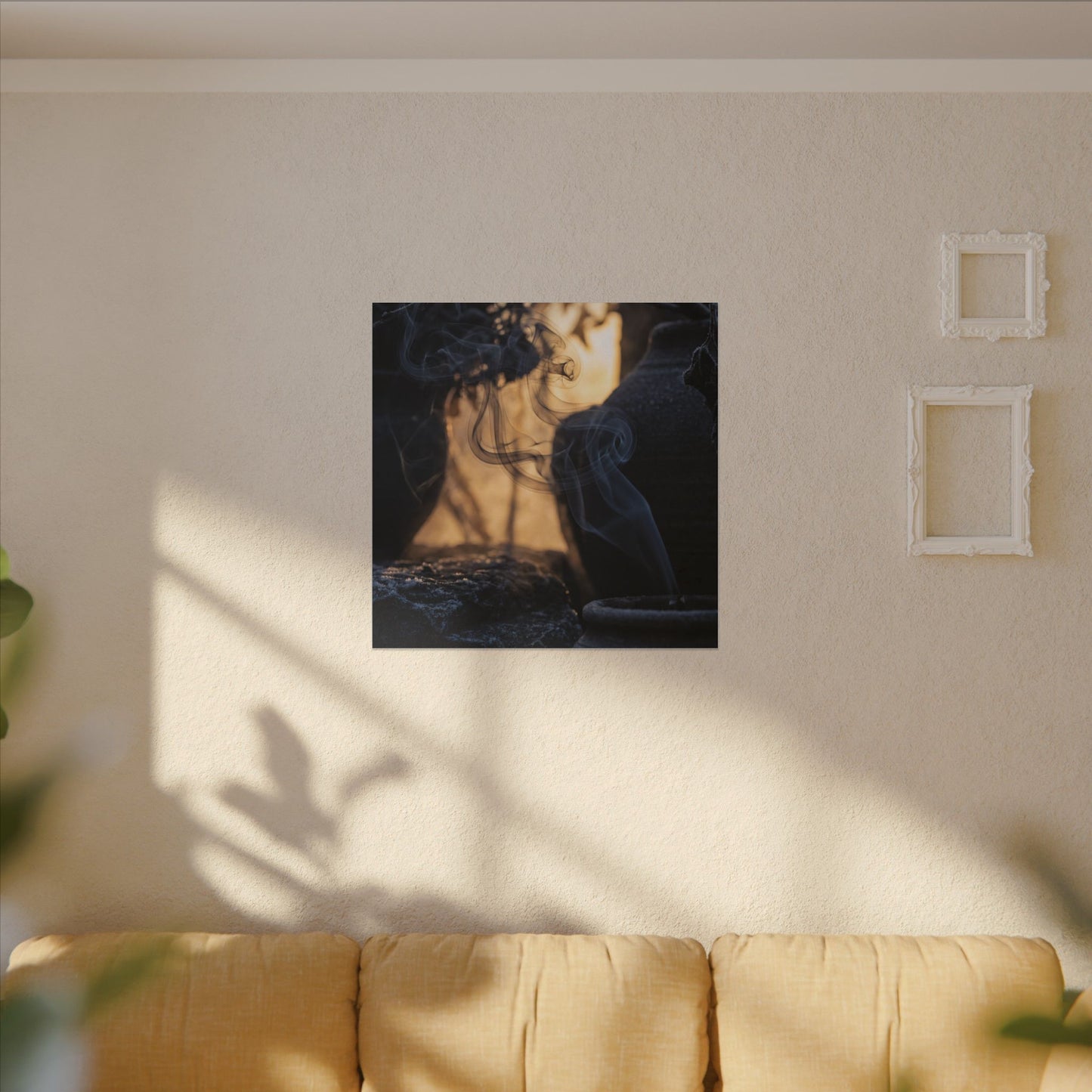 Incense Smoke Canvas Art | Winter Dark Japandi Shadow Zen Art