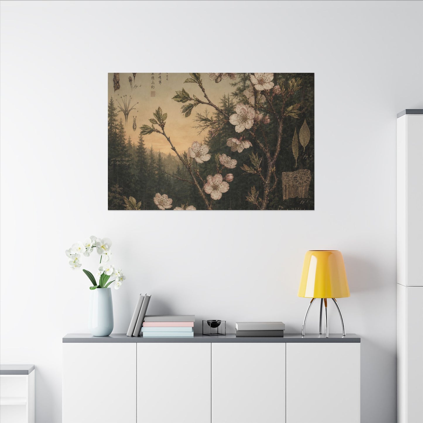 Spring Cherry Blossom Herbarium Canvas Art | Nostalgic Decor