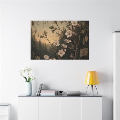 Spring Cherry Blossom Herbarium Canvas Art | Nostalgic Decor