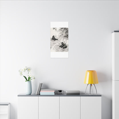 Rock Garden Canvas Art | Winter Zen Sumi E Art