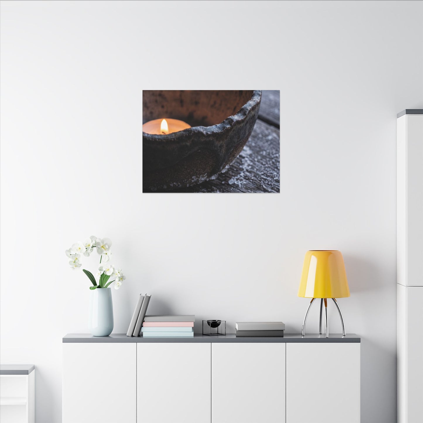 Atmospheric Ceramic Bowl Canvas Art - Moody Minimal Dark Japandi