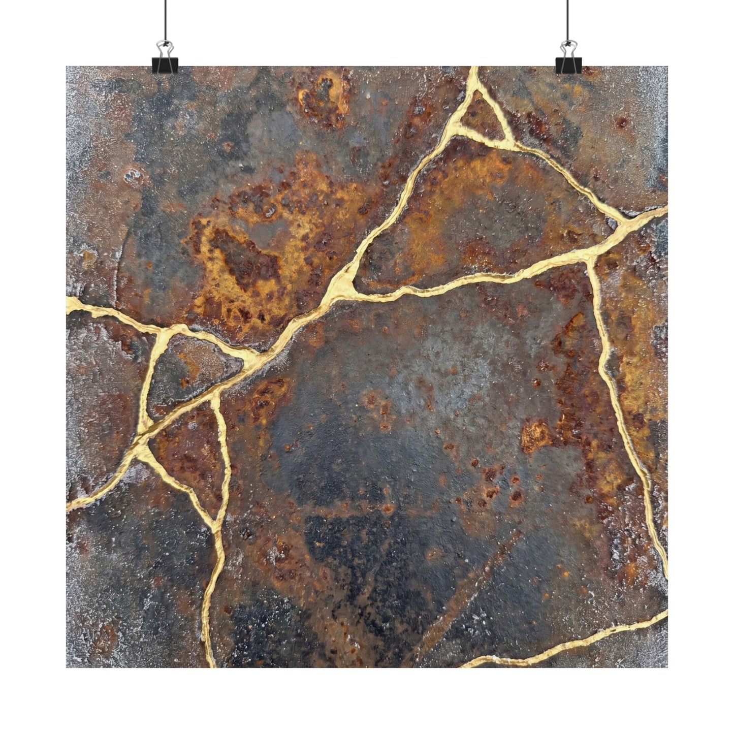 Kintsugi Rust Patina in Overcast | Gold Repair Wall Art Print