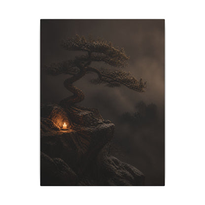 Pine Tree Shadow Zen Canvas Art | Luxurious Dark Japandi Art