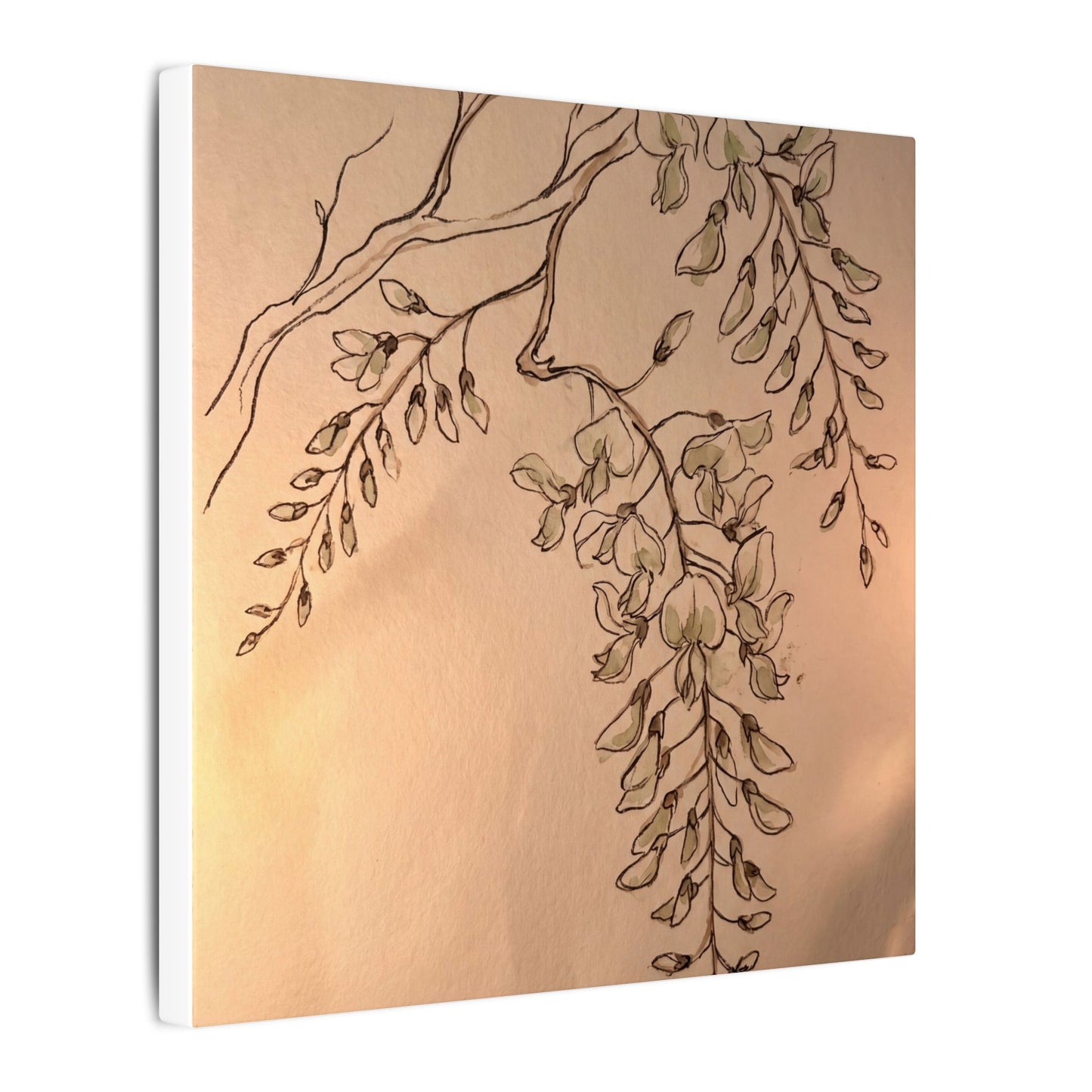 Japandi Wisteria in Candlelight | Minimal Line Canvas Art