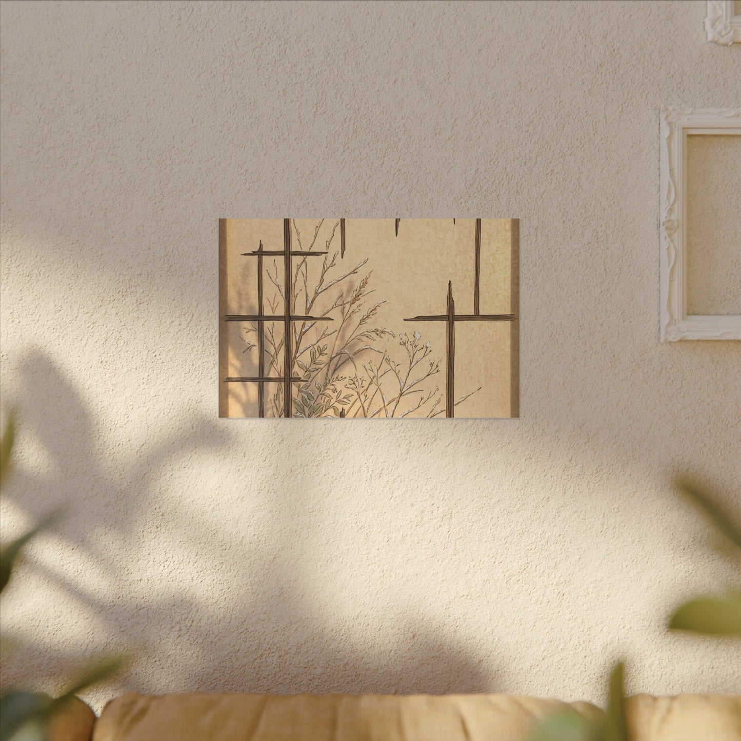 Shoji Screen Canvas Art | Winter Japandi Minimal Line Art