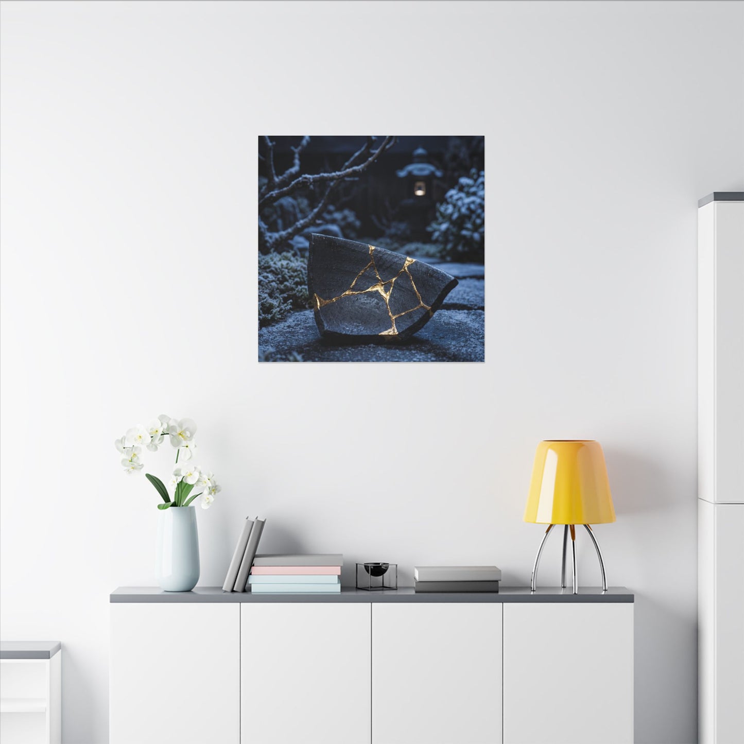Moonlit Garden Winter Canvas Art | Kintsugi Artful Design