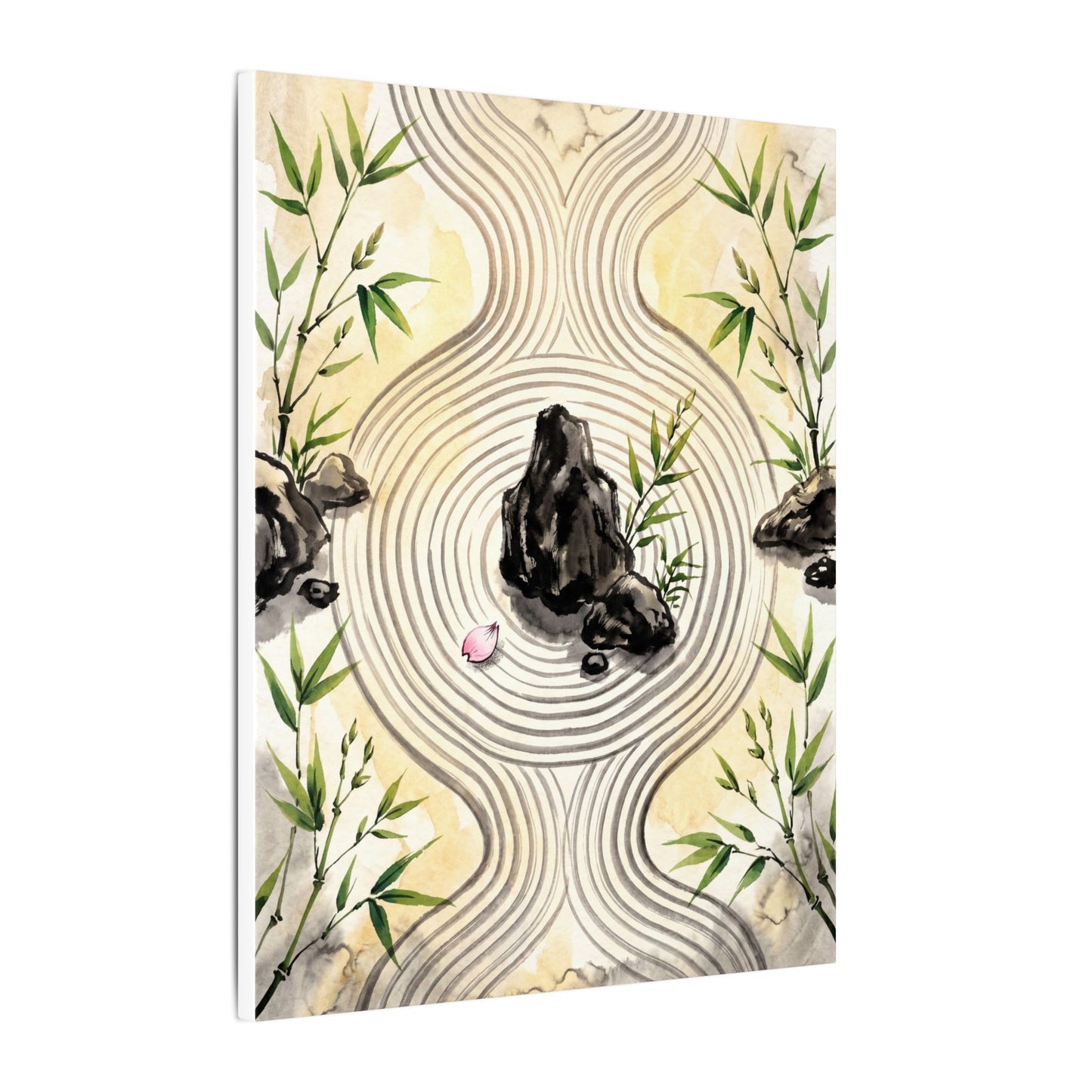 Zen Rock Garden in Golden Hour | Sumi E Canvas Art