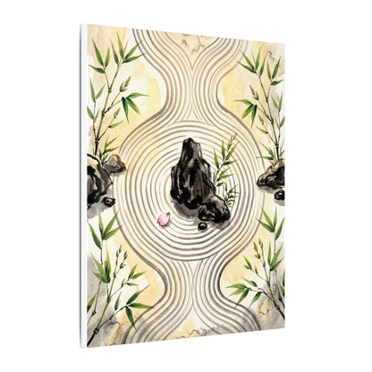 Zen Rock Garden in Golden Hour | Sumi E Canvas Art