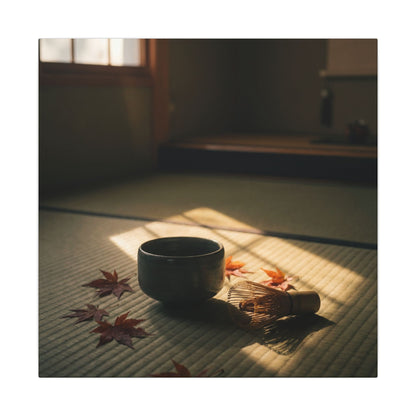 Dark Japandi Tea Ceremony in Golden Hour | Moody Minimal Canvas Art
