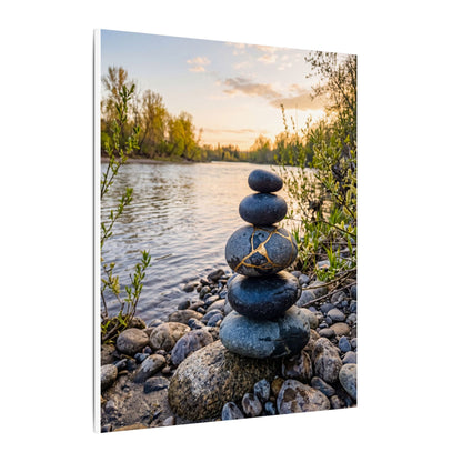Kintsugi River Stones in Golden Hour | Gold Vein Canvas Art