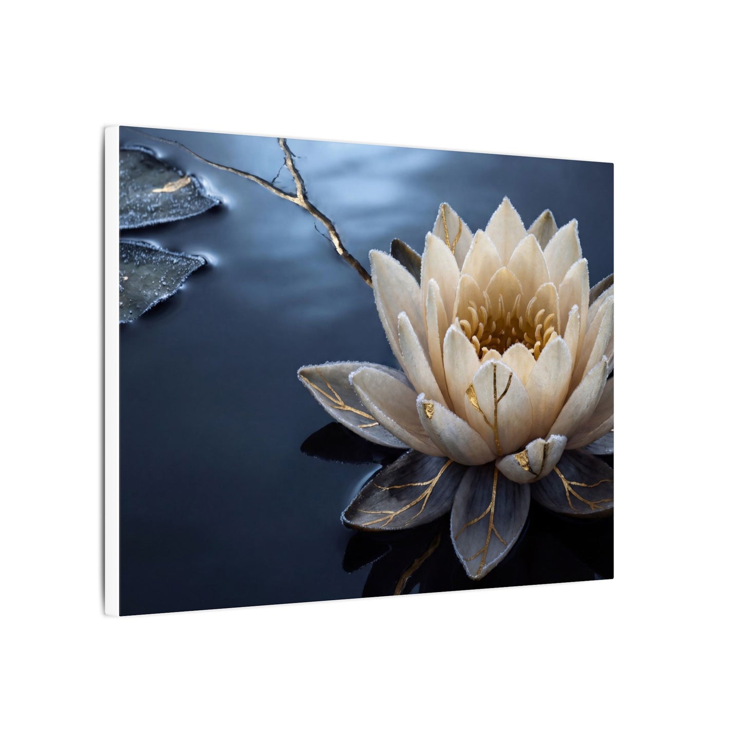 Beautiful Lotus Flower Canvas Art - Gold Vein Kintsugi