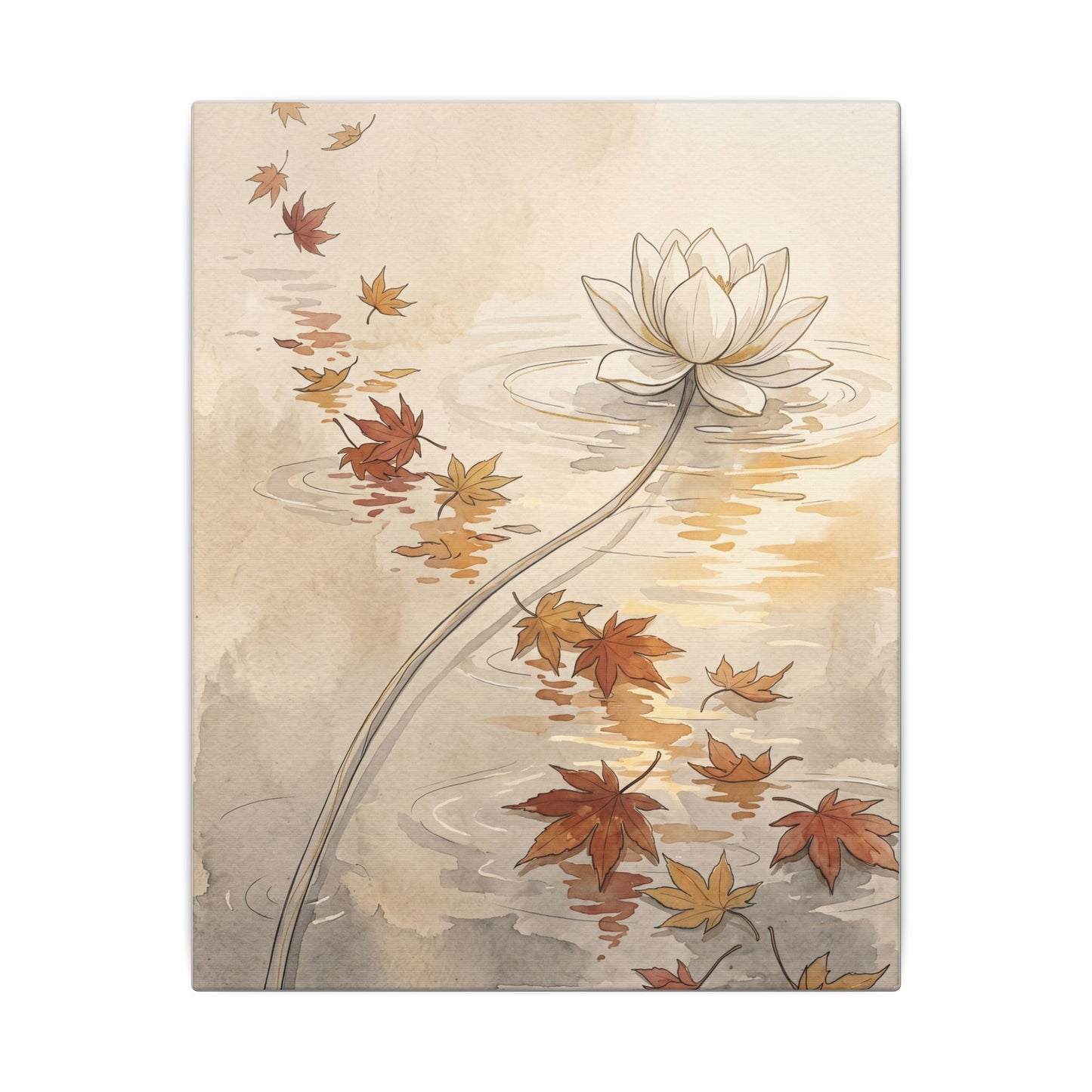 Lotus Flower Canvas Art | Autumn Japandi Minimal Line Art