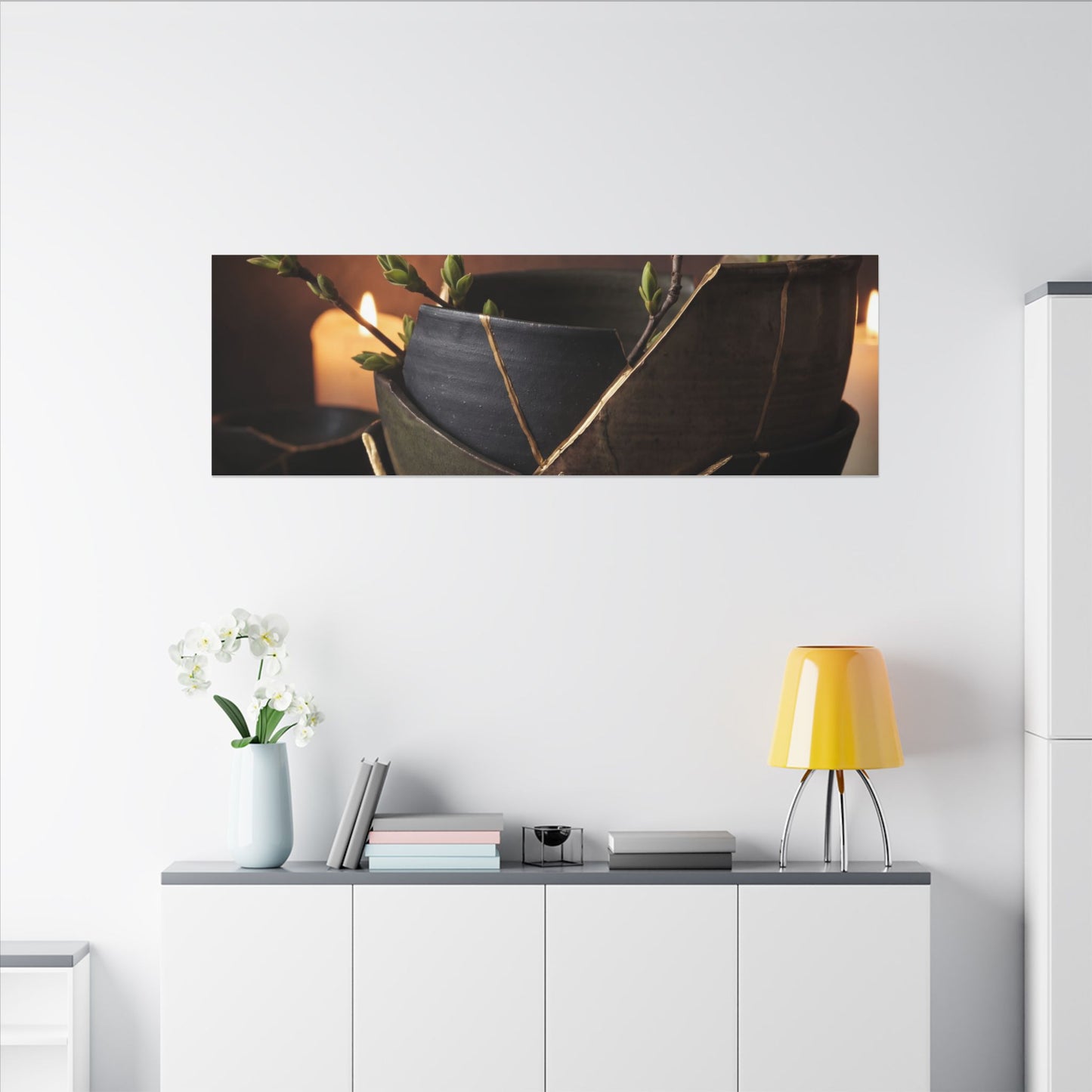 Broken Pottery Spring Canvas Art | Dark Japandi Luxurious Design