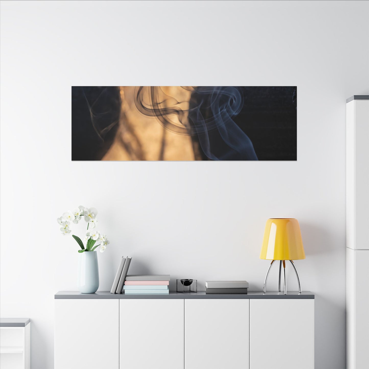 Incense Smoke Canvas Art | Winter Dark Japandi Shadow Zen Art