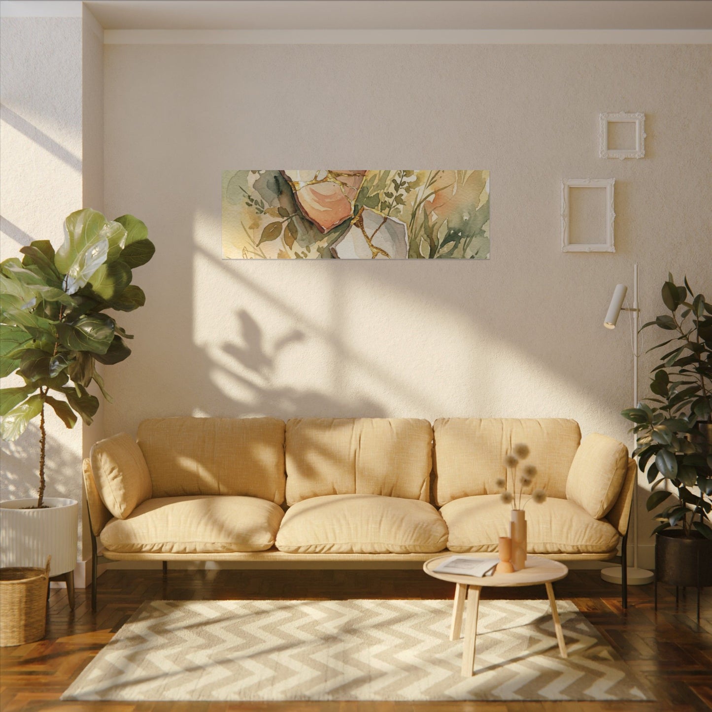 Japandi Broken Pottery in Golden Hour | Watercolor Canvas Art