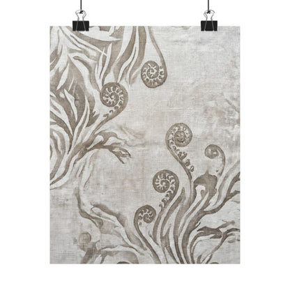 Fern Unfurling Japanese Pattern Wall Art Print | Neutral Japandi Art Art Print