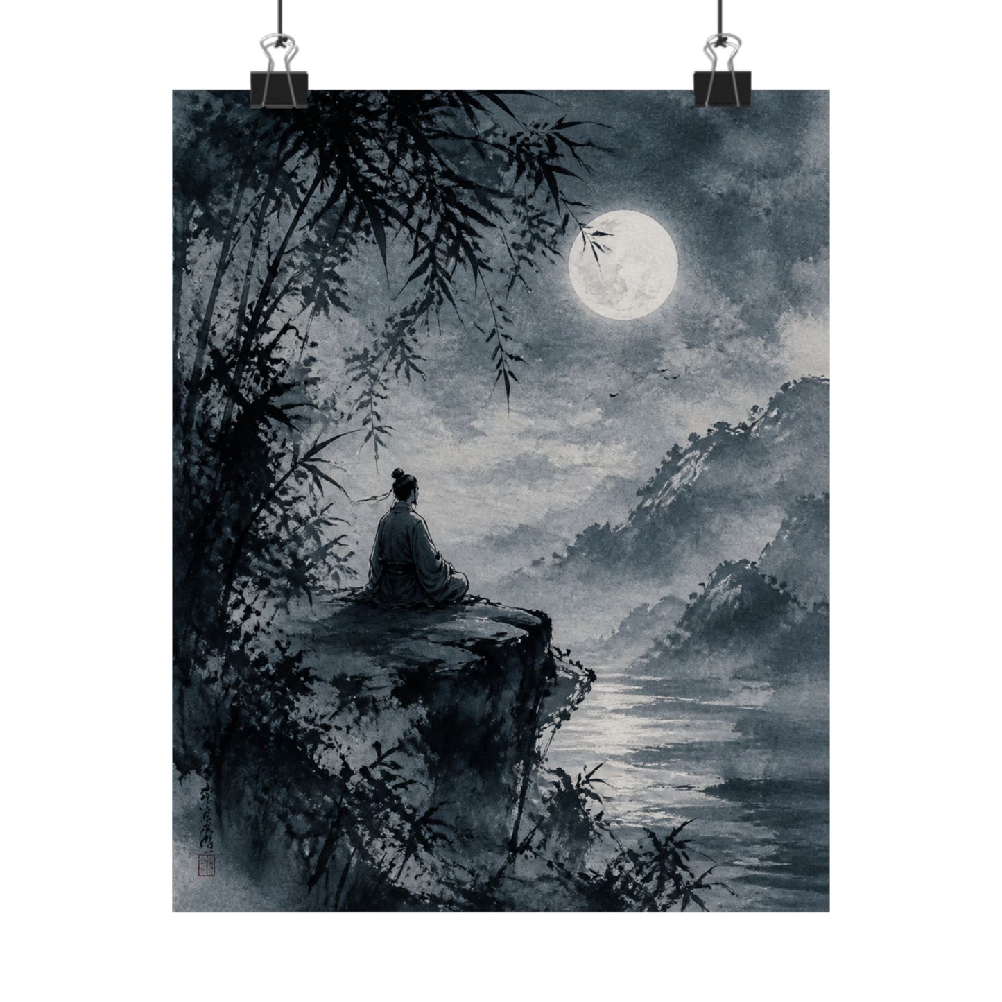 Serene Ink Brushstroke Wall Art Print - Sumi E Zen