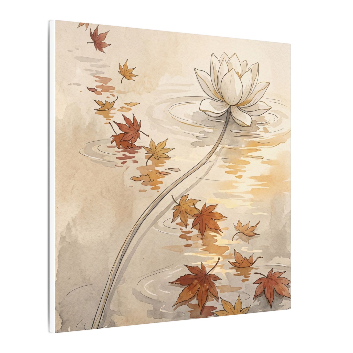 Lotus Flower Canvas Art | Autumn Japandi Minimal Line Art