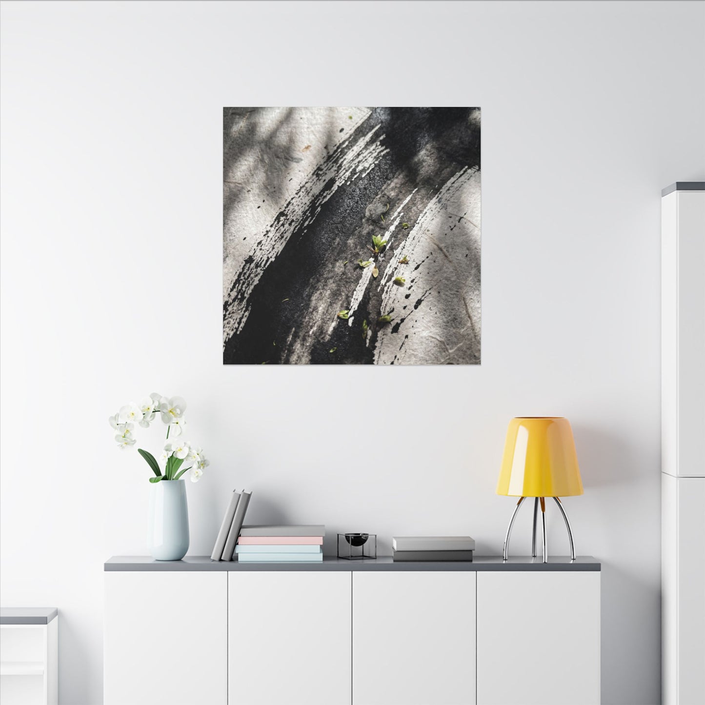 Ink Brushstroke Canvas Art | Spring Dark Japandi Moody Minimal Art