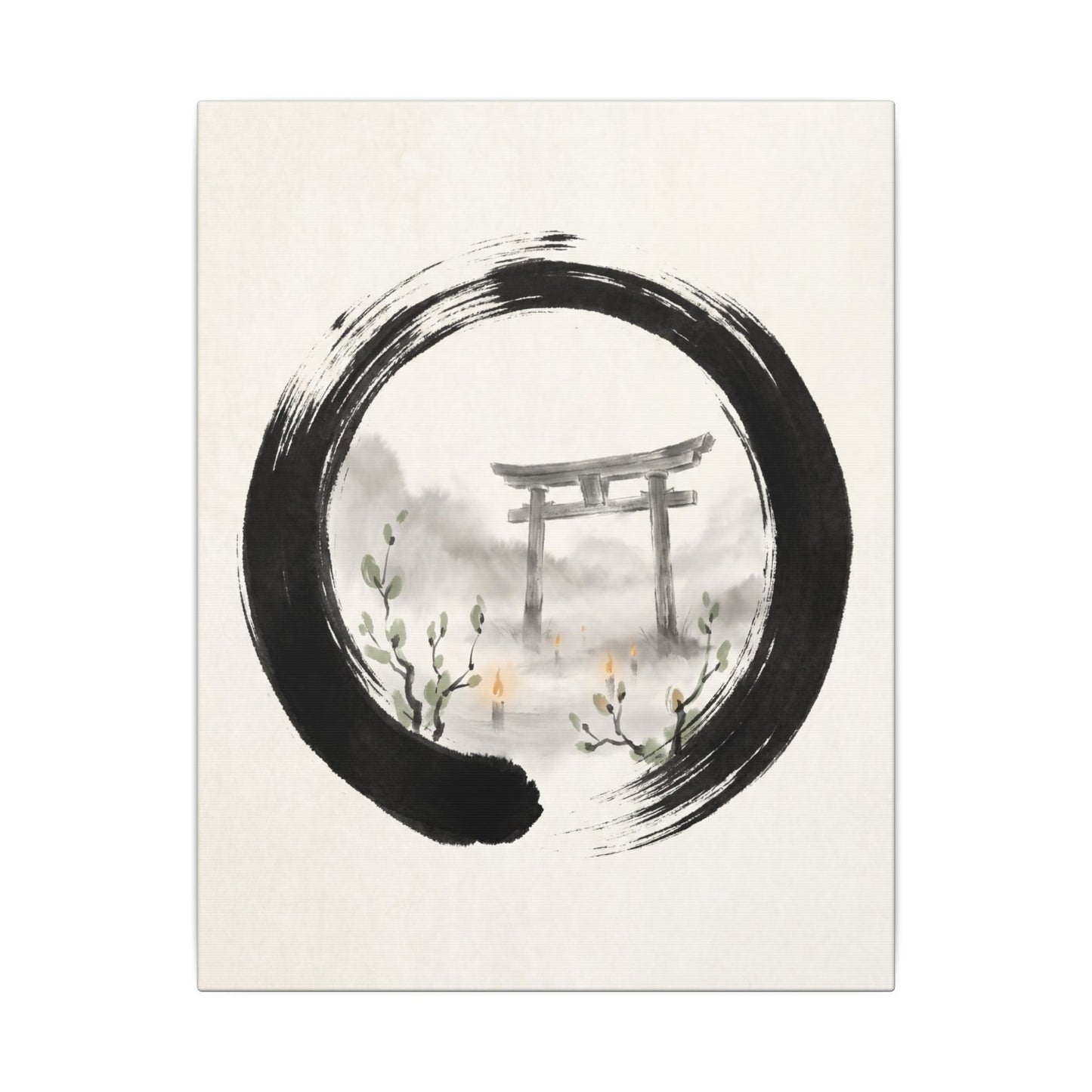 Spring Torii Gate Enso Canvas Art | Tranquil Decor