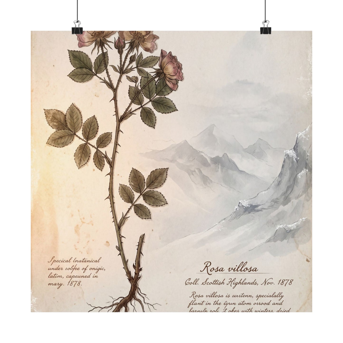 Winter Mountain Mist Herbarium Wall Art Print | Rustic Decor