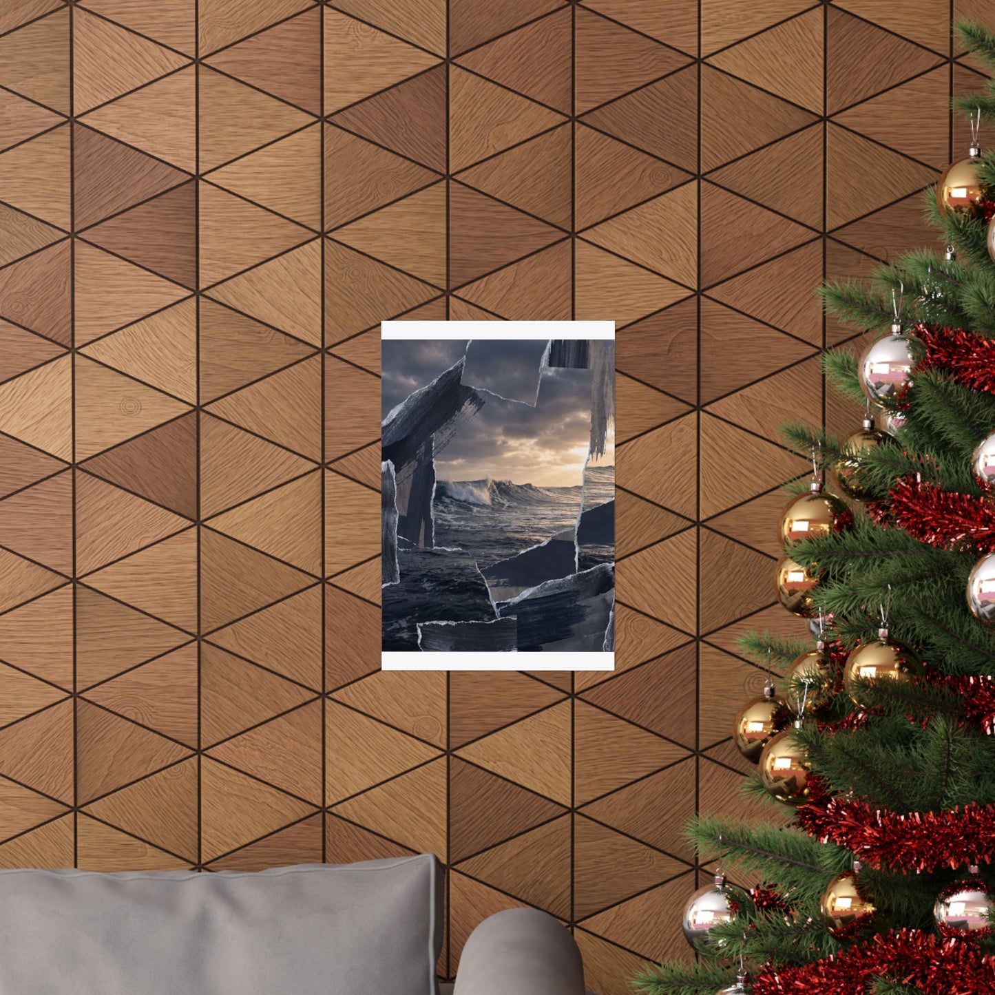 Dark Japandi Ocean Wave in Golden Hour | Shadow Zen Wall Art Print