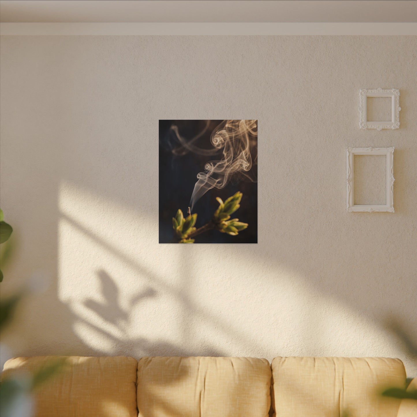 Golden Hour Incense Smoke Canvas Art - Dark Japandi Kanso