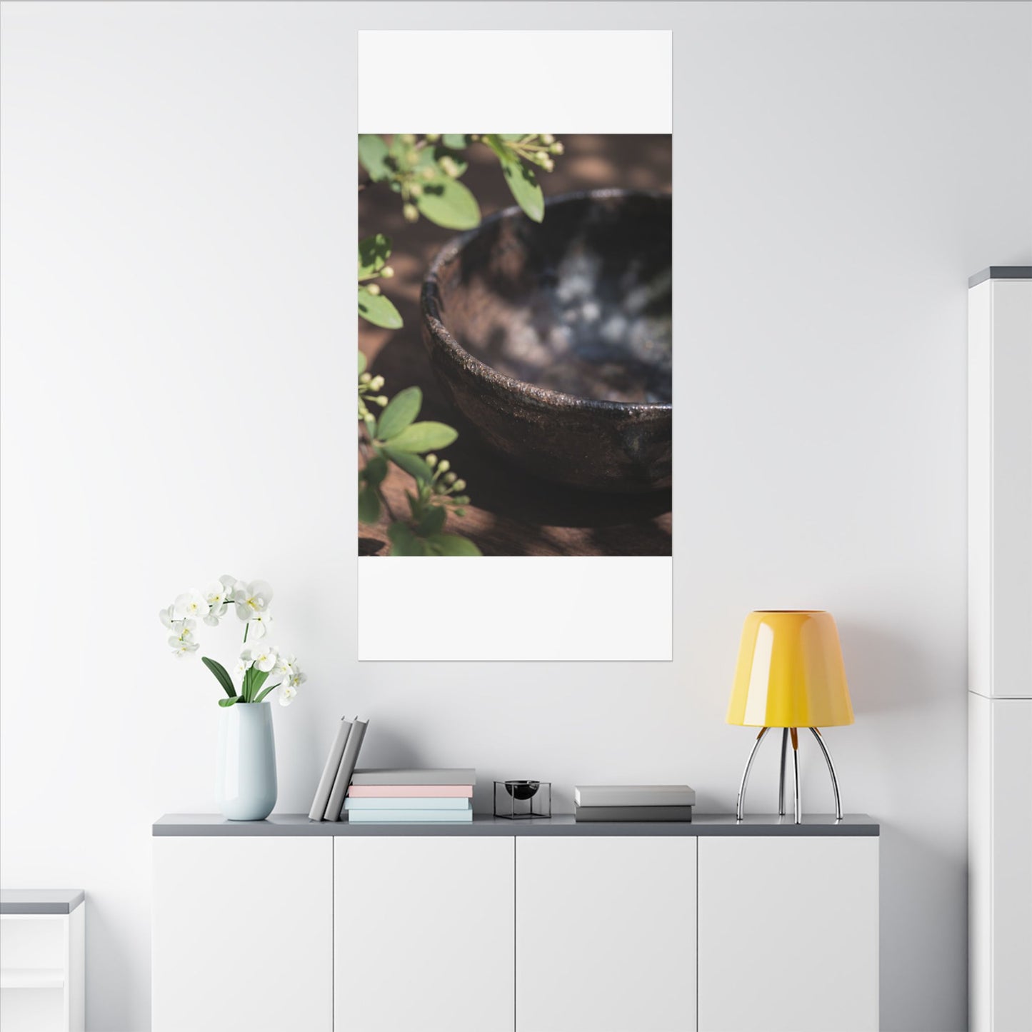 Ceramic Bowl Shadow Zen Canvas Art | Moody Dark Japandi Art