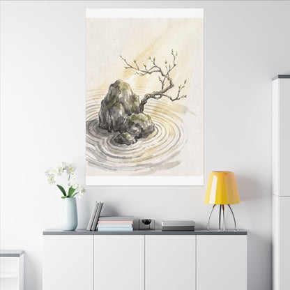 Serene Rock Garden Canvas Art - Sumi E Zen