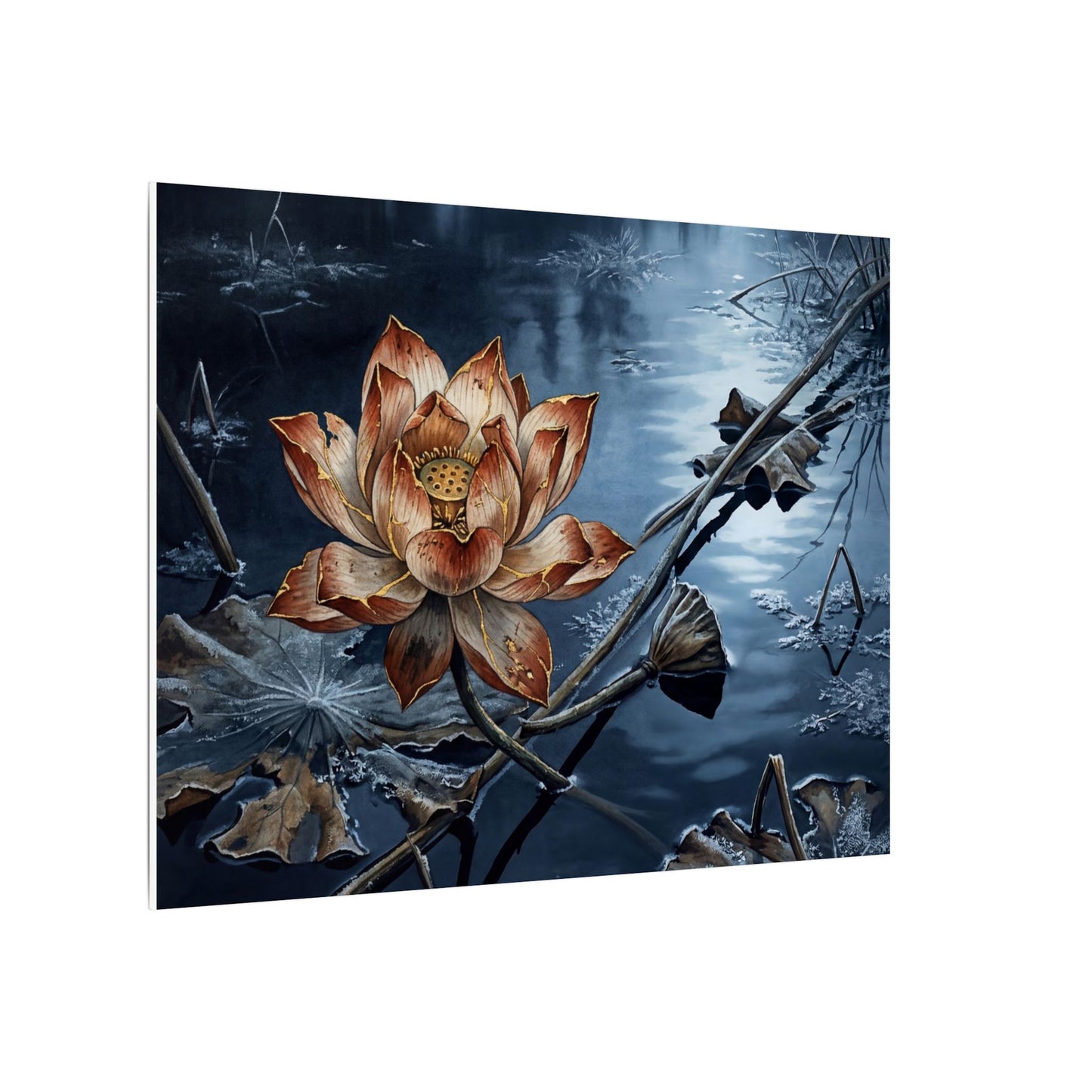 Winter Lotus Flower Broken Beauty Canvas Art | Healing Decor