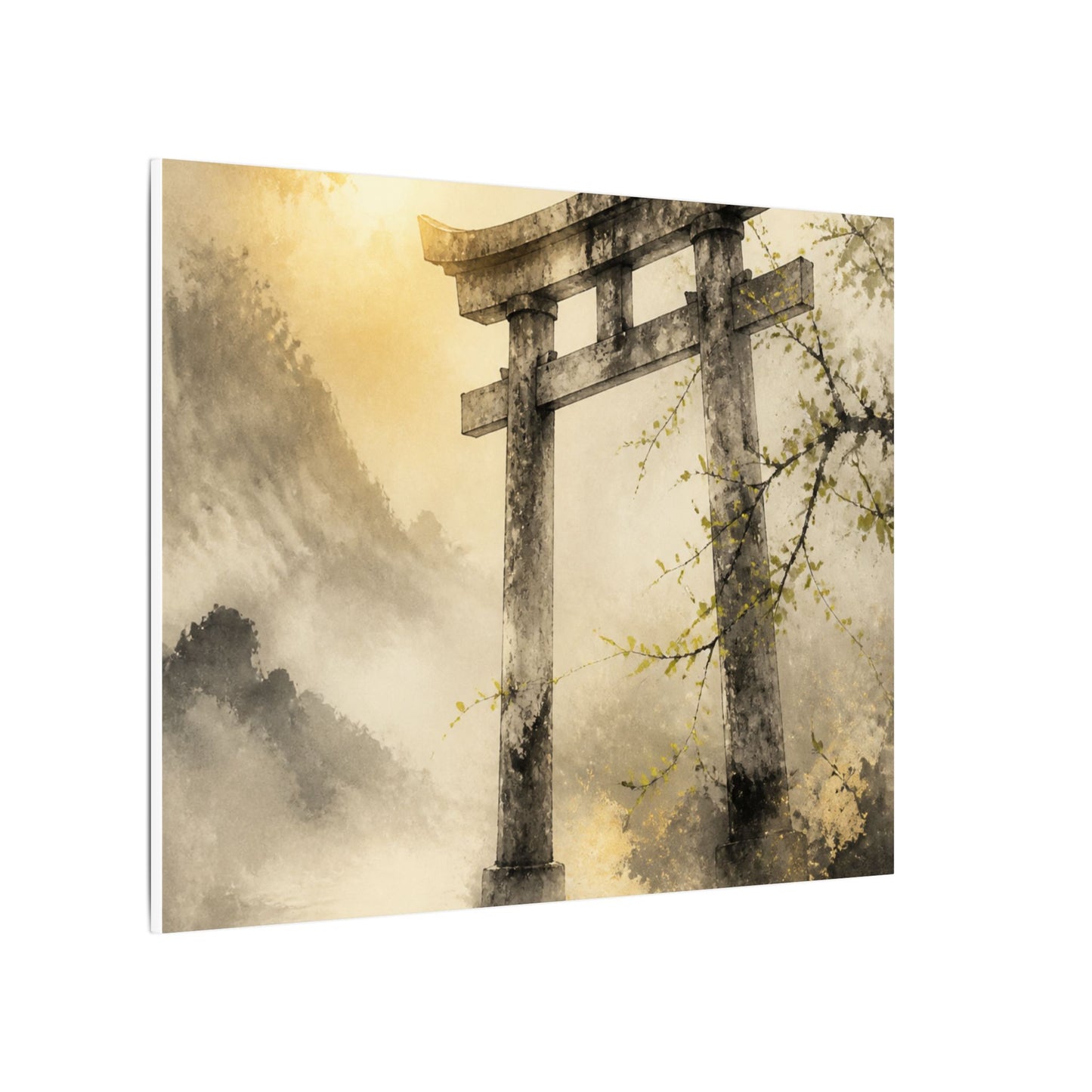 Spring Torii Gate Sumi E Canvas Art | Tranquil Decor