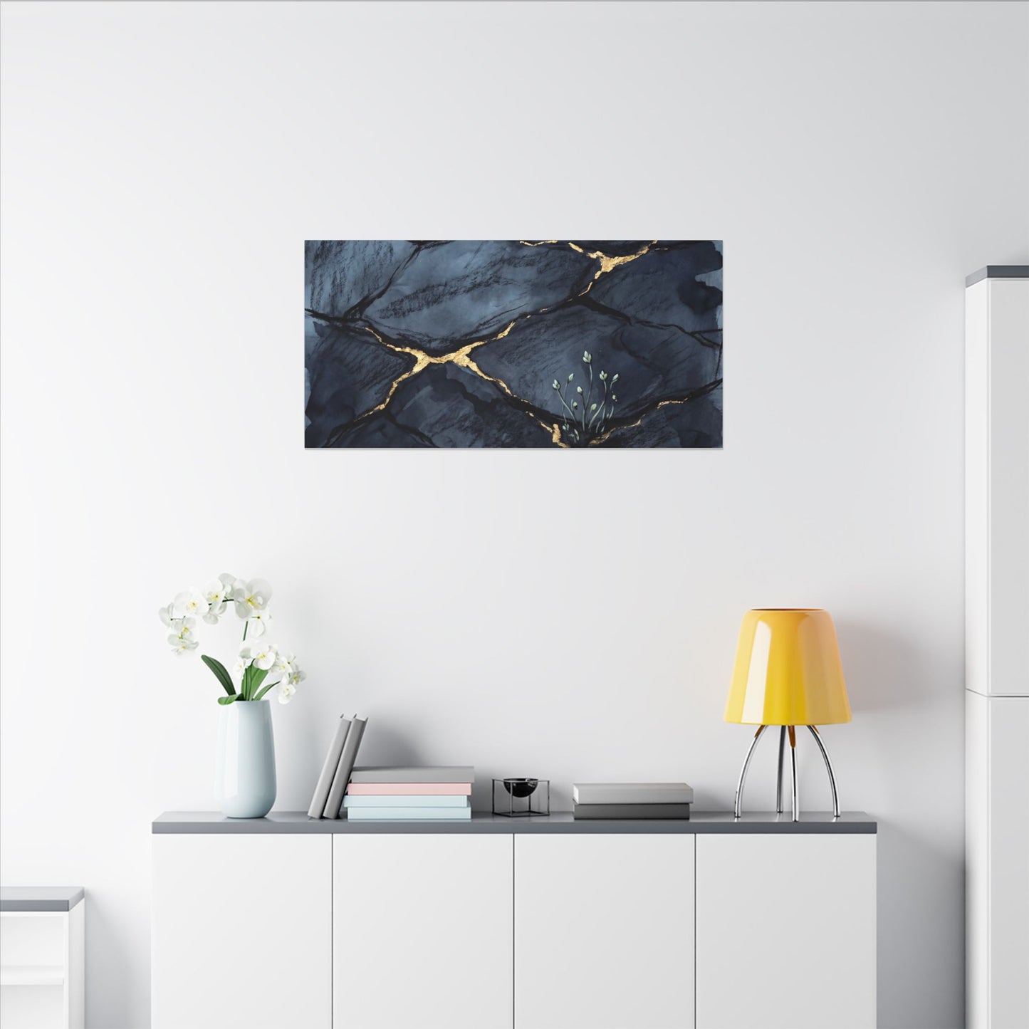 Mono No Aware Cracked Earth Canvas Art - Dark Japandi Charcoal Ink