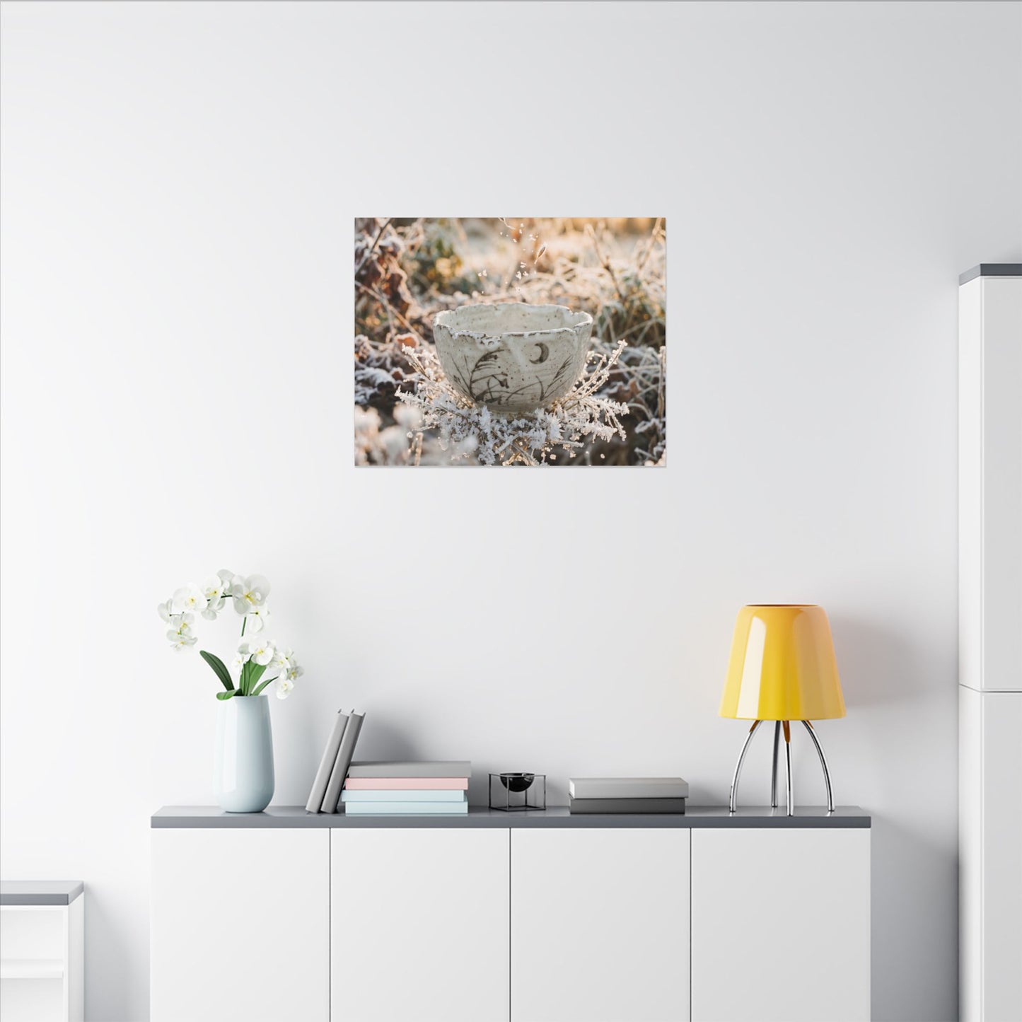Japandi Ceramic Bowl in Golden Hour | Japanese Pattern Canvas Art