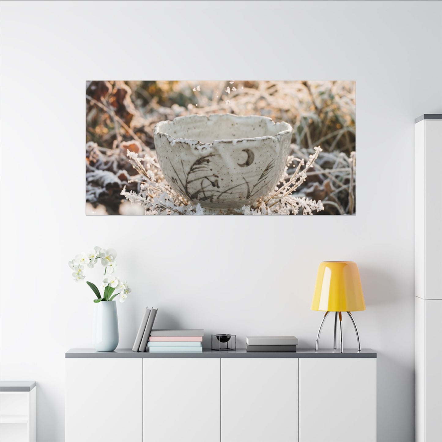 Japandi Ceramic Bowl in Golden Hour | Japanese Pattern Canvas Art