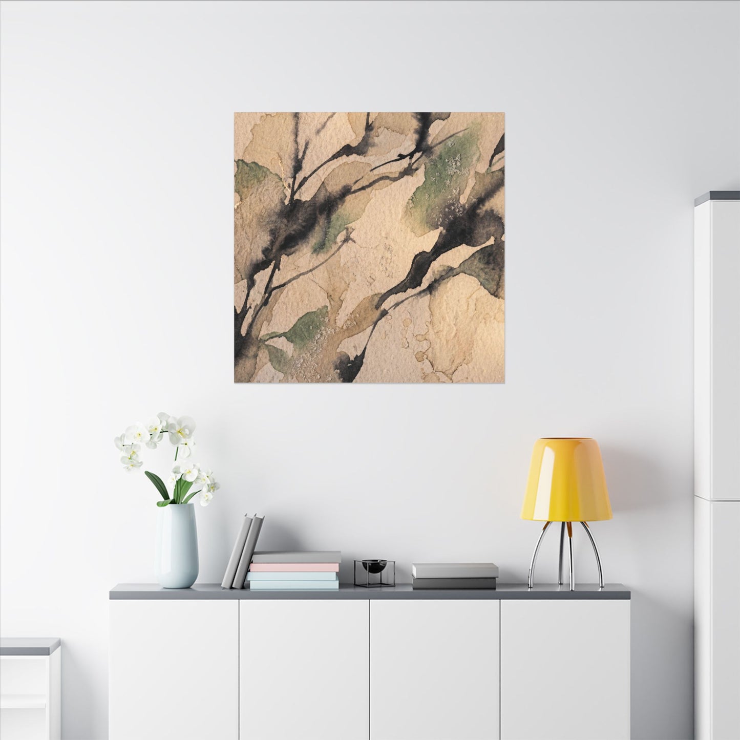 Japandi Shadow Play in Golden Hour | Watercolor Canvas Art