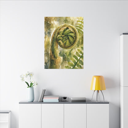 Japandi Fern Unfurling in Dappled | Watercolor Canvas Art