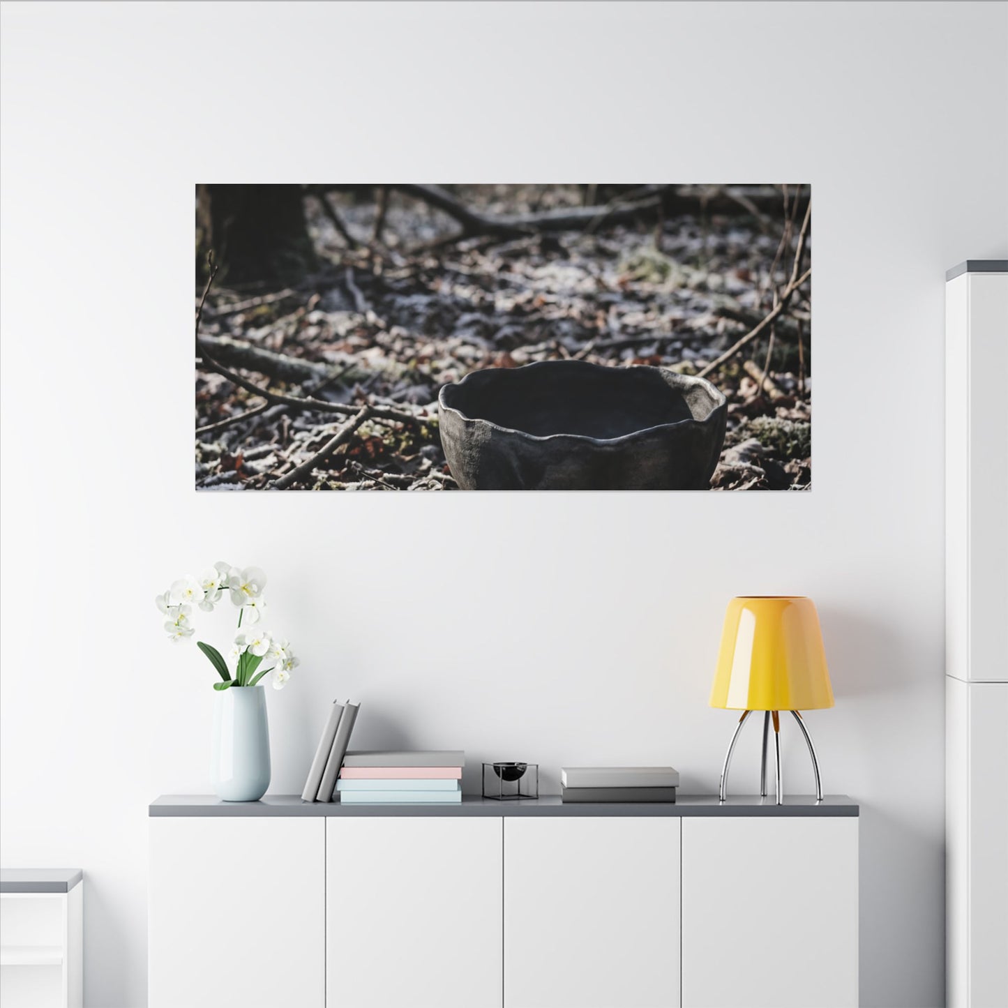 Dappled Ceramic Bowl Canvas Art - Dark Japandi Kanso