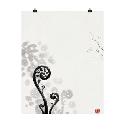 Winter Fern Unfurling Ukiyo E Inspired Wall Art Print | Serene Decor Art Print