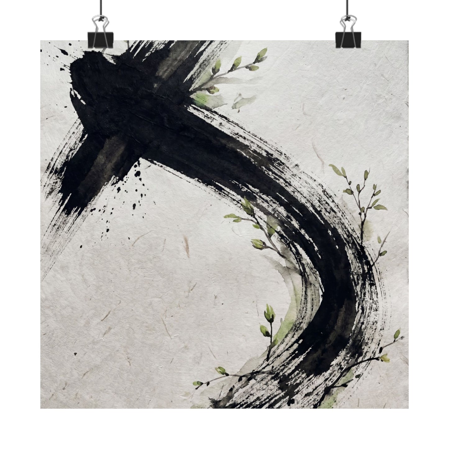 Dark Japandi Ink Brushstroke in Dawn | Moody Minimal Wall Art Print